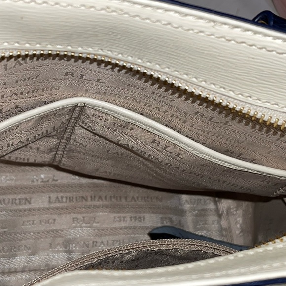 RALPH LAUREN WOMEN'S BAG cream and blue with zip closure at the top - Picture 9 of 15